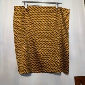 New York & Company Yellow and Brown Geometric Pencil Skirt